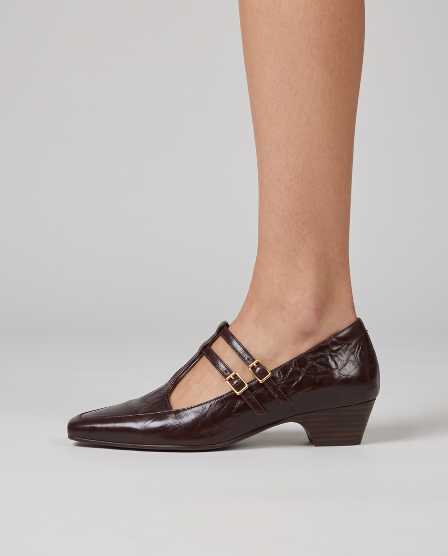 Ravenna Décolleté — T-Strap with Buckles and Low Heel