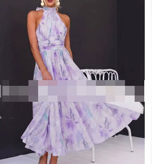 Aurora | Halter Neck Dress with Watercolour Print