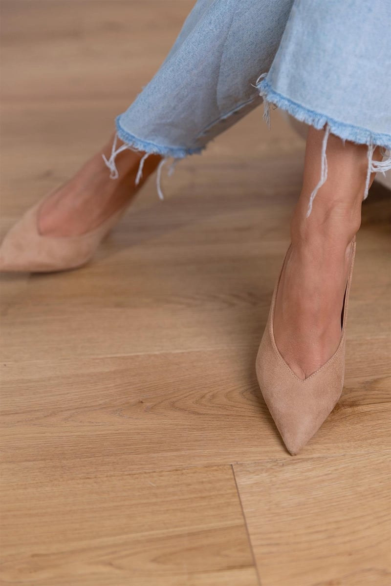 Beige Kitten Heels with Pointed Toe