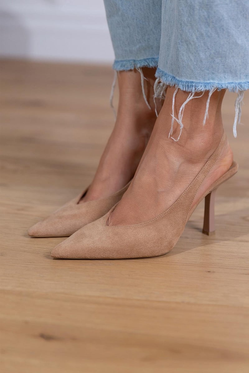 Beige Kitten Heels with Pointed Toe