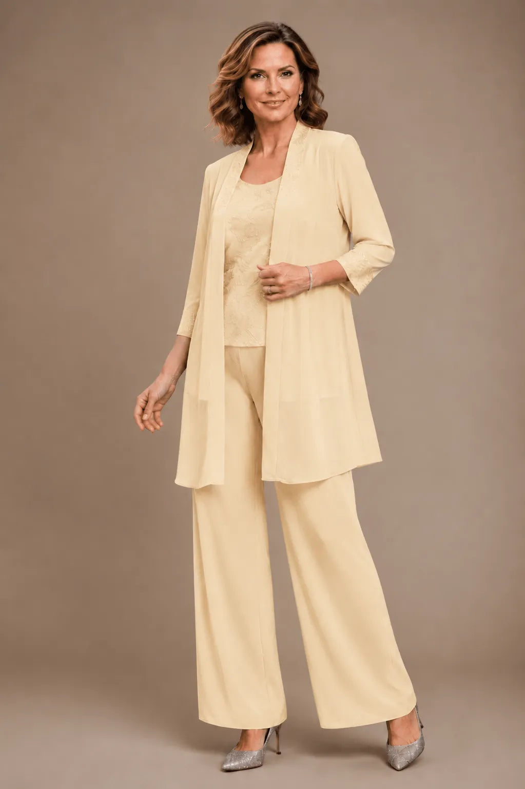 Evelyn Embroidered Three-Piece Trouser Set