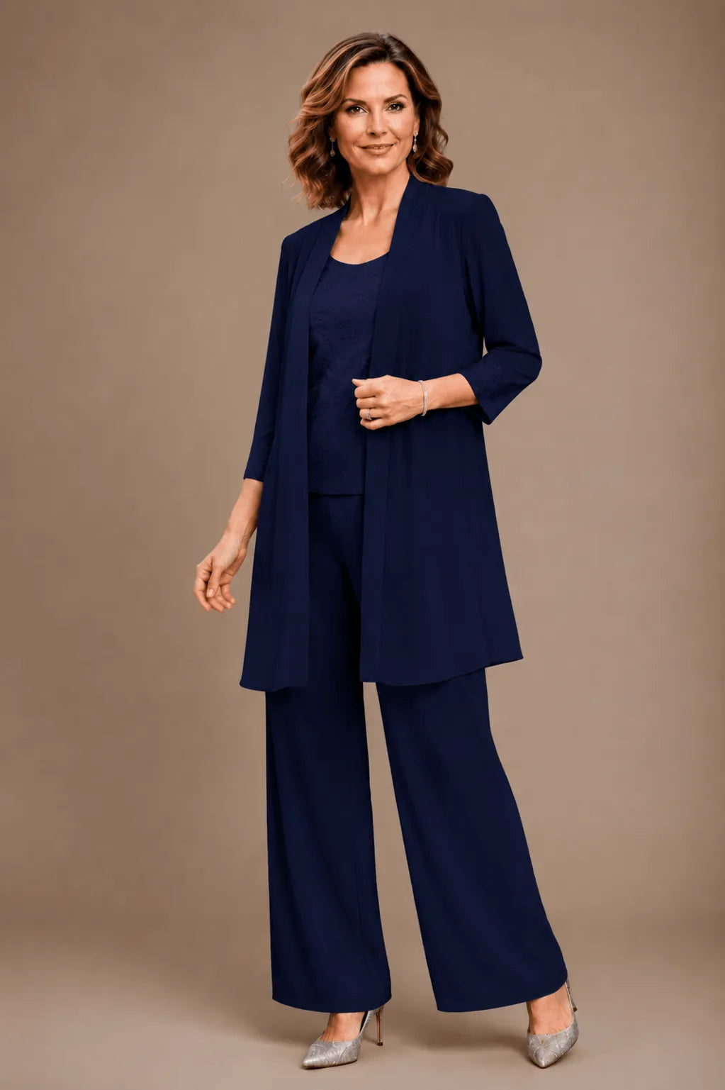 Evelyn Embroidered Three-Piece Trouser Set