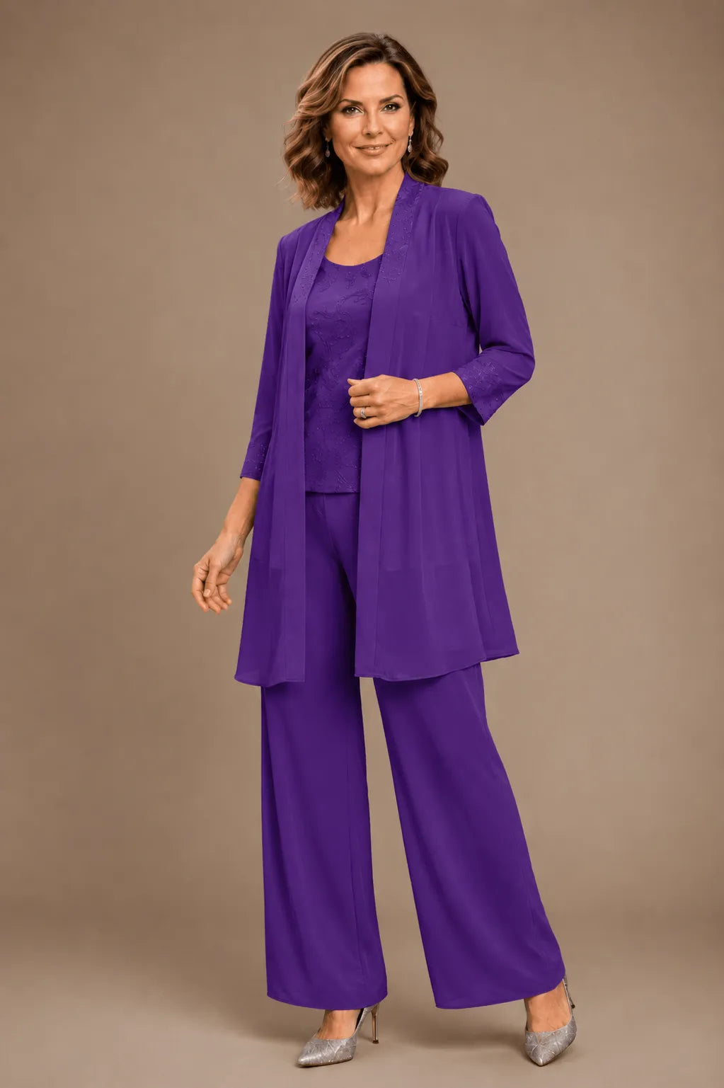 Evelyn Embroidered Three-Piece Trouser Set
