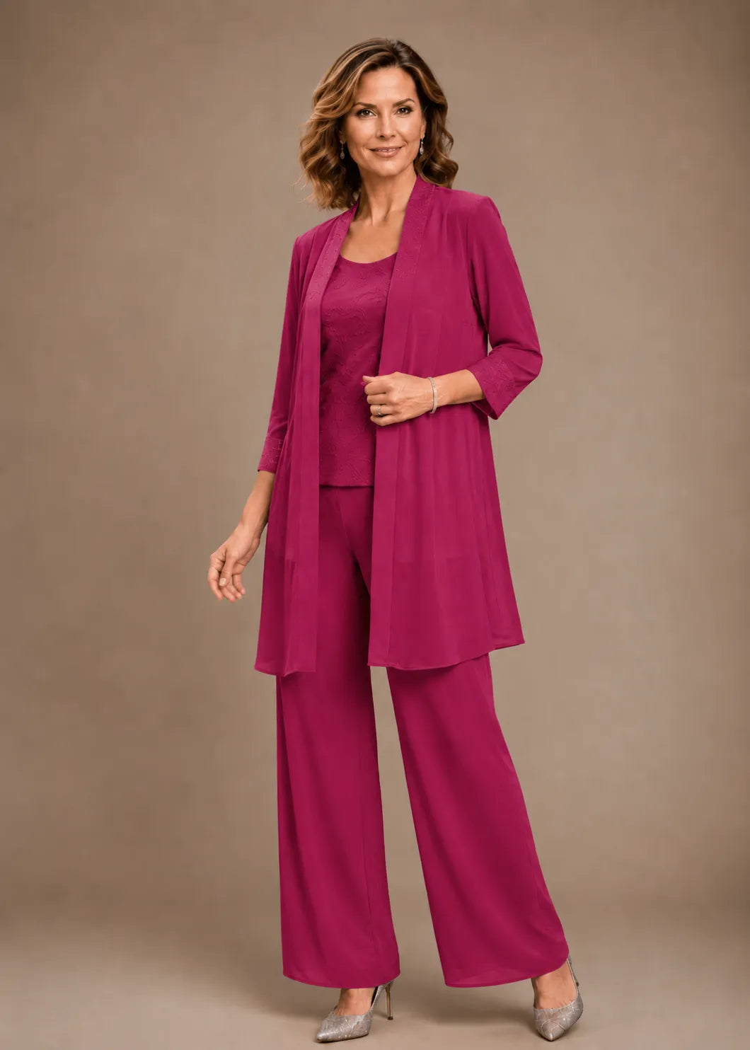 Evelyn Embroidered Three-Piece Trouser Set
