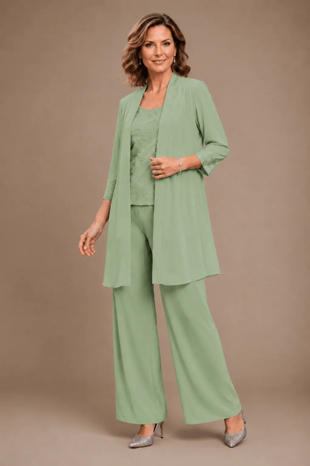 Evelyn Embroidered Three-Piece Trouser Set