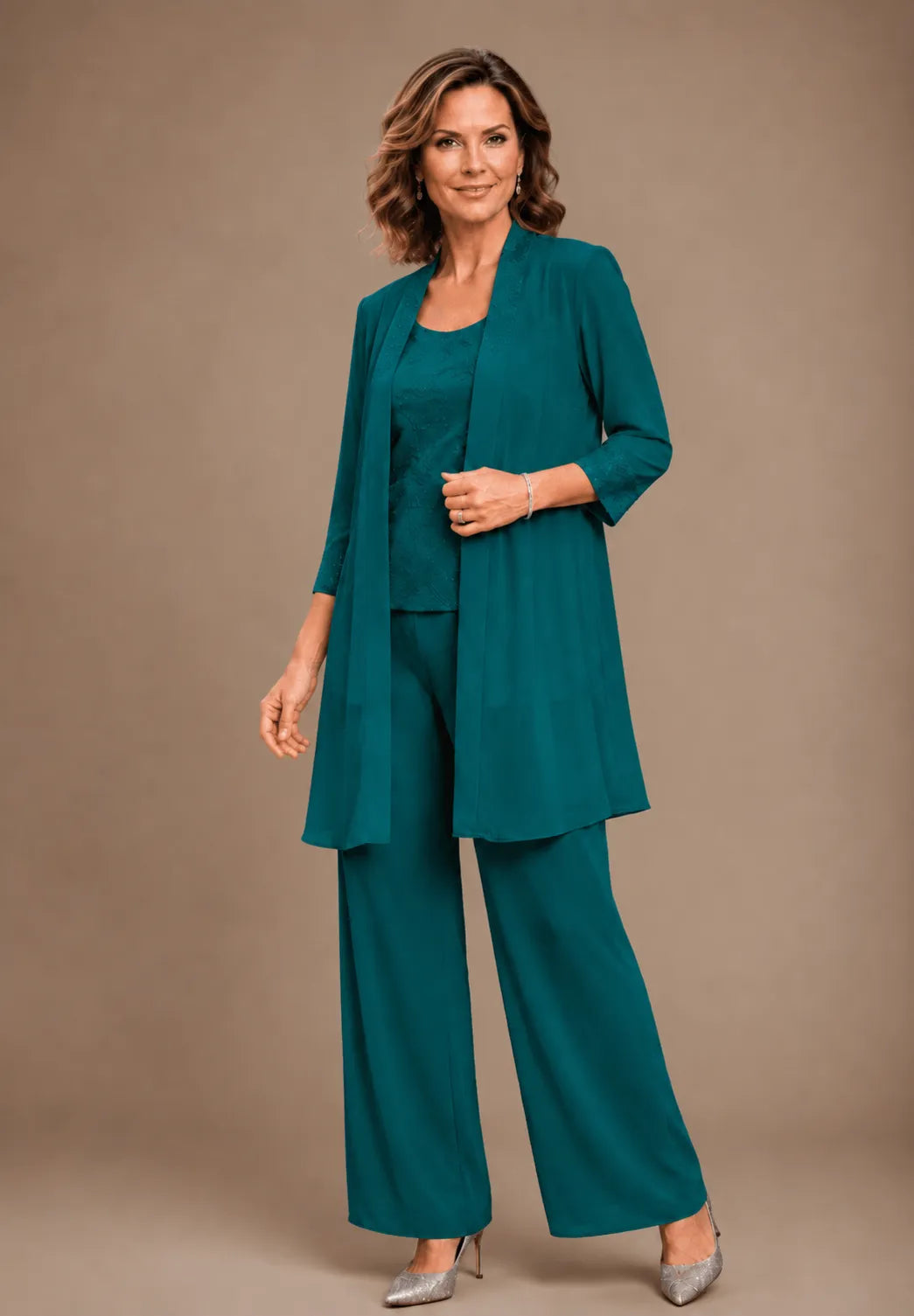 Evelyn Embroidered Three-Piece Trouser Set