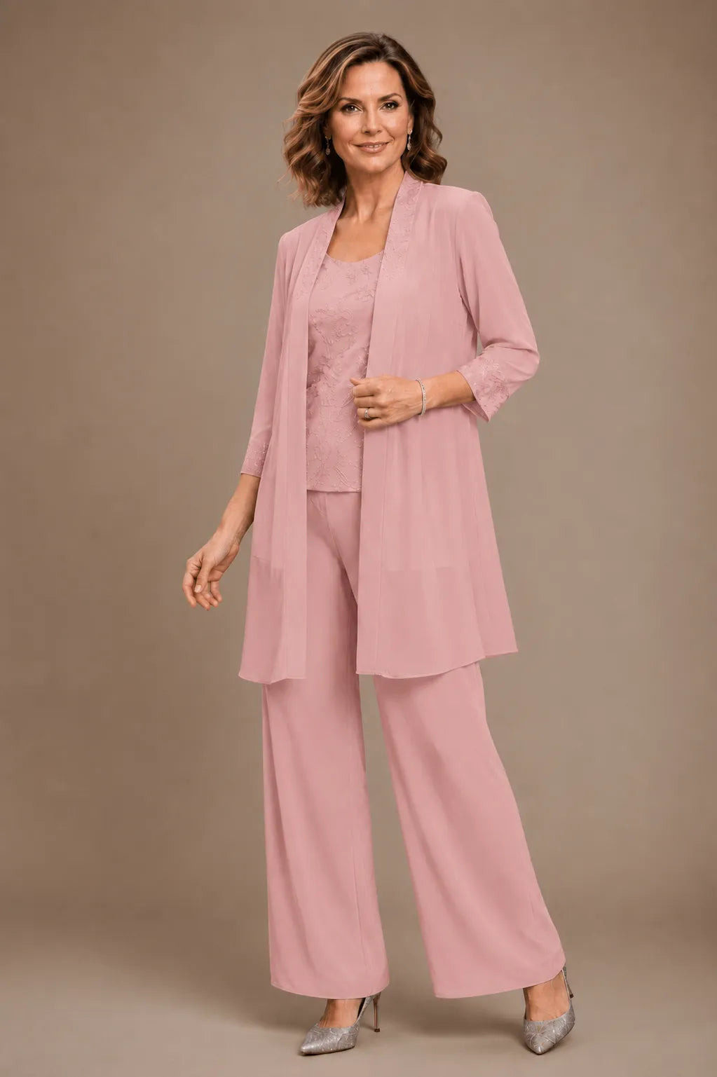Evelyn Embroidered Three-Piece Trouser Set