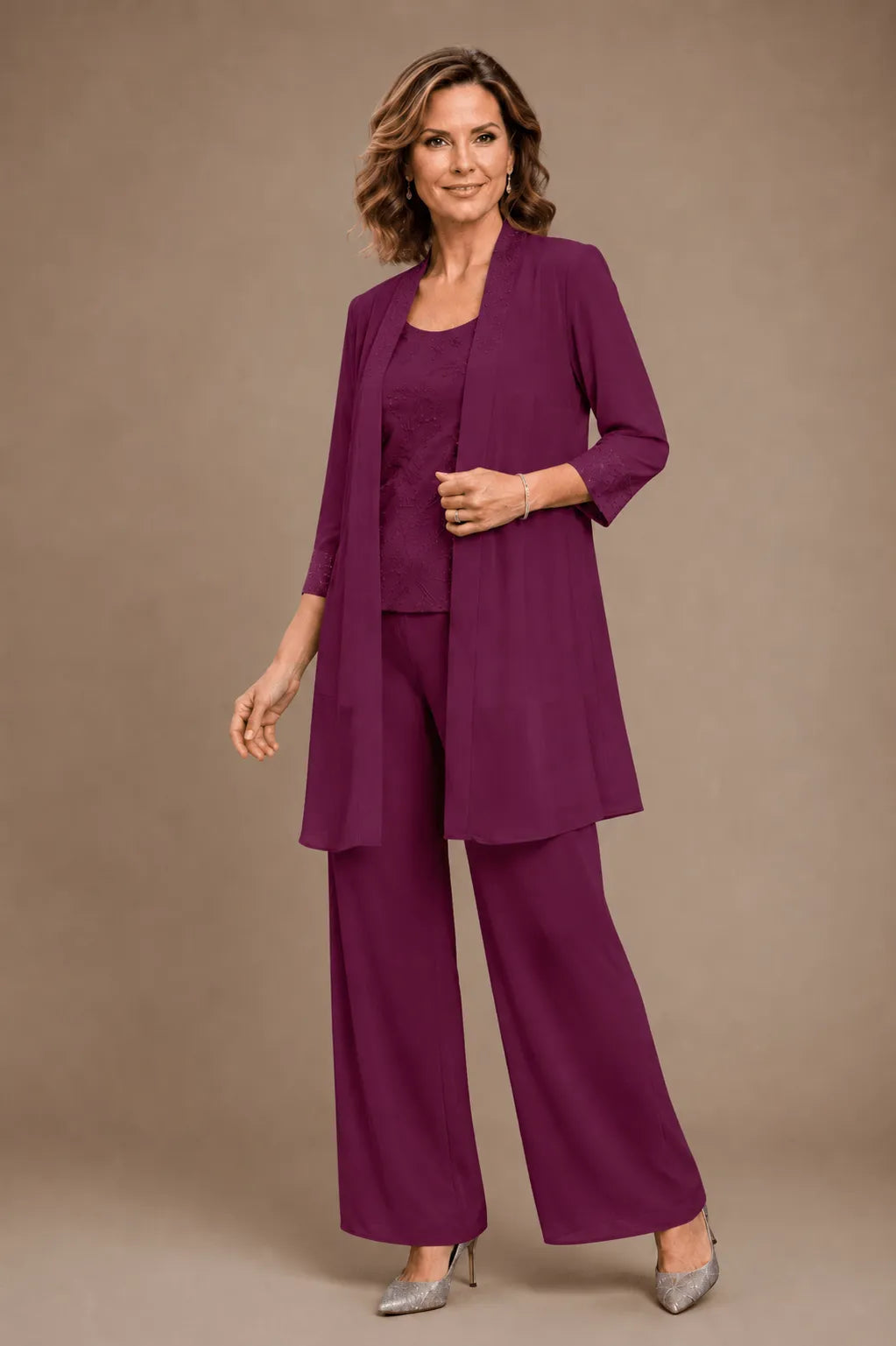 Evelyn Embroidered Three-Piece Trouser Set
