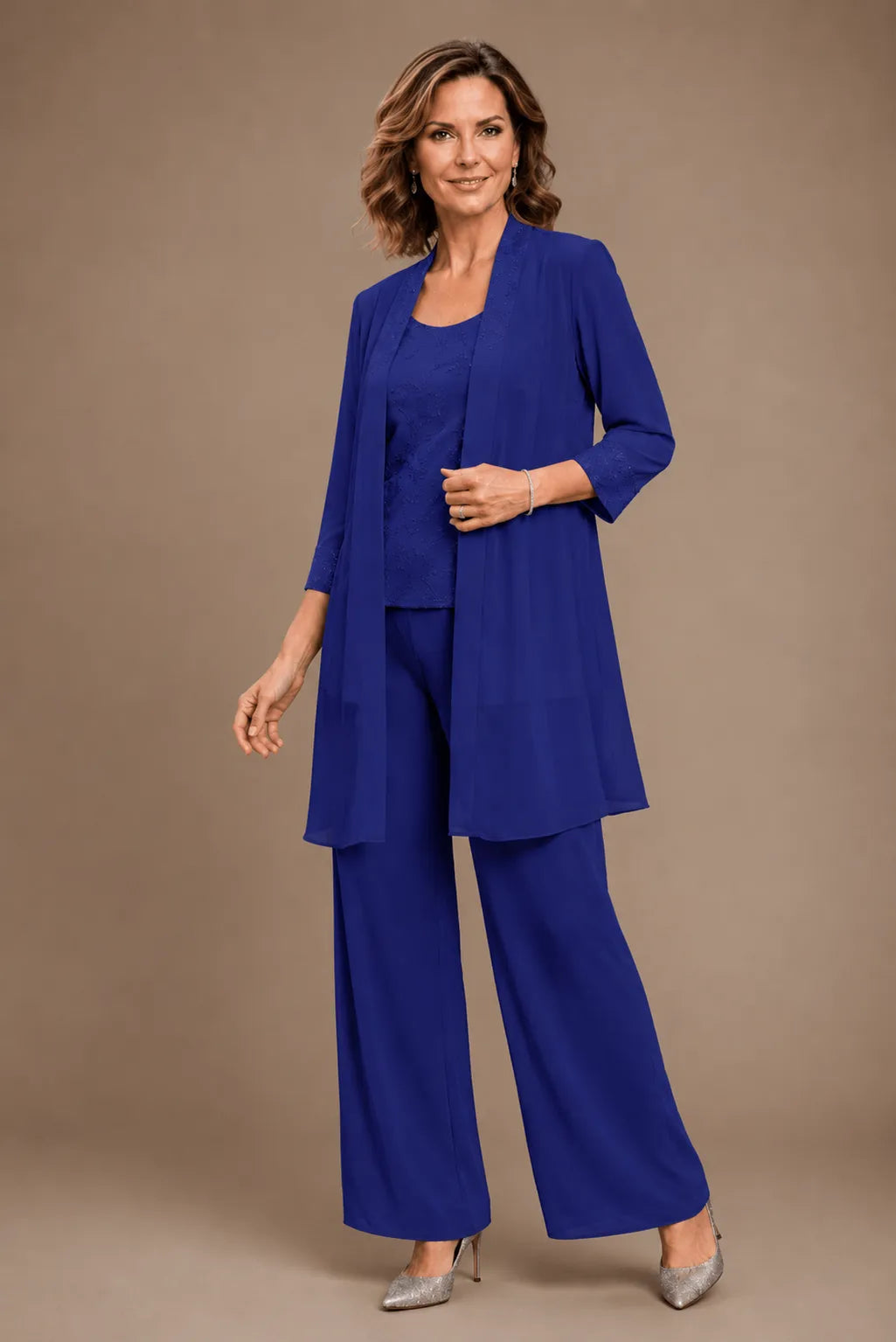 Evelyn Embroidered Three-Piece Trouser Set