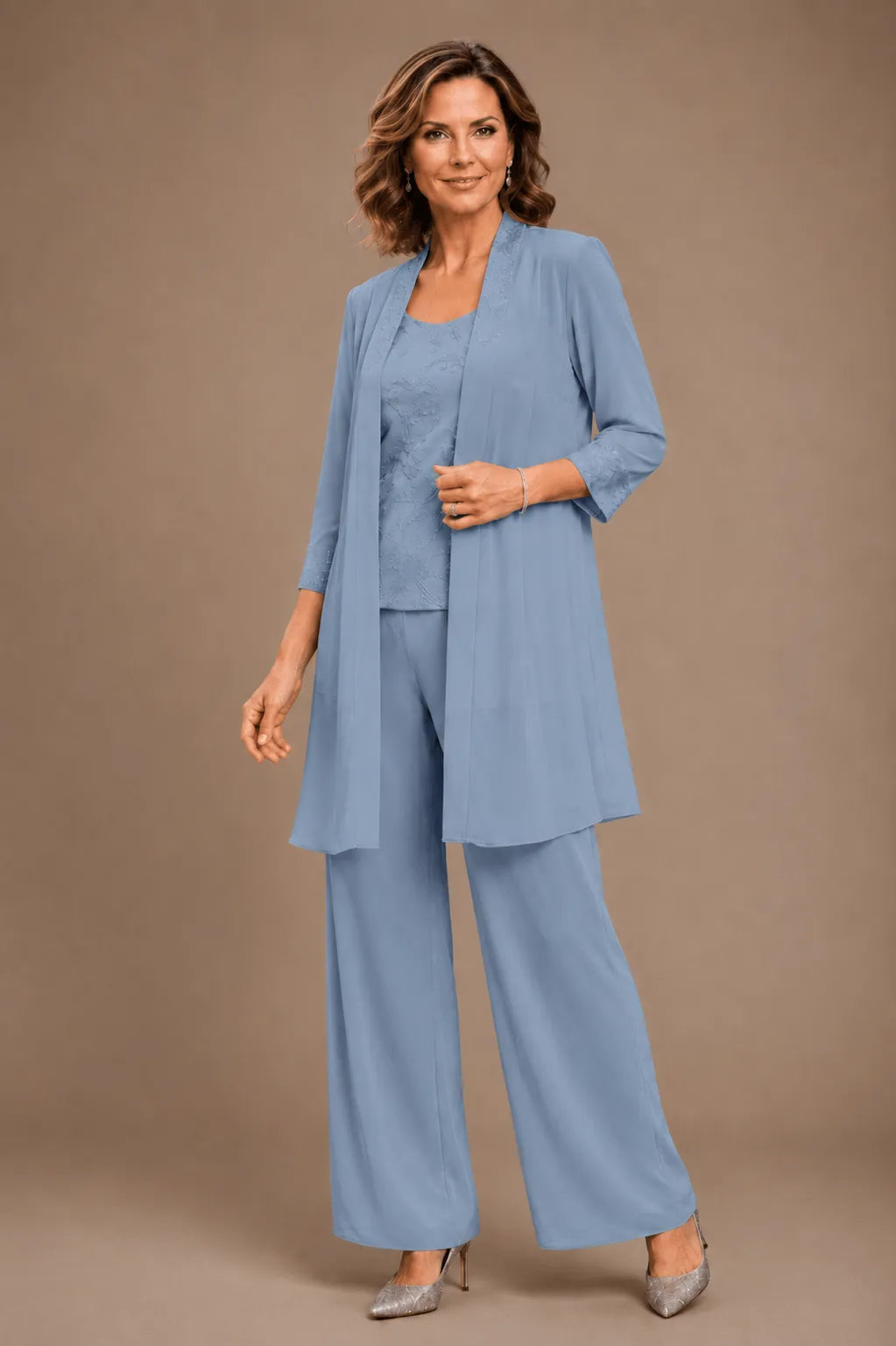 Evelyn Embroidered Three-Piece Trouser Set