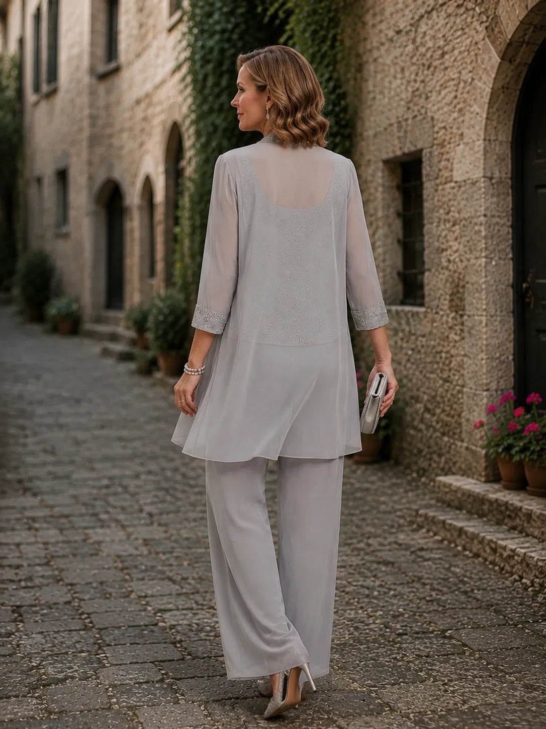 Evelyn Embroidered Three-Piece Trouser Set