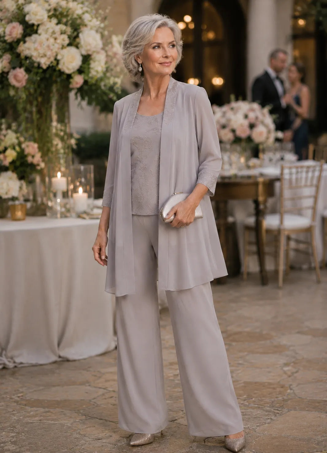 Evelyn Embroidered Three-Piece Trouser Set