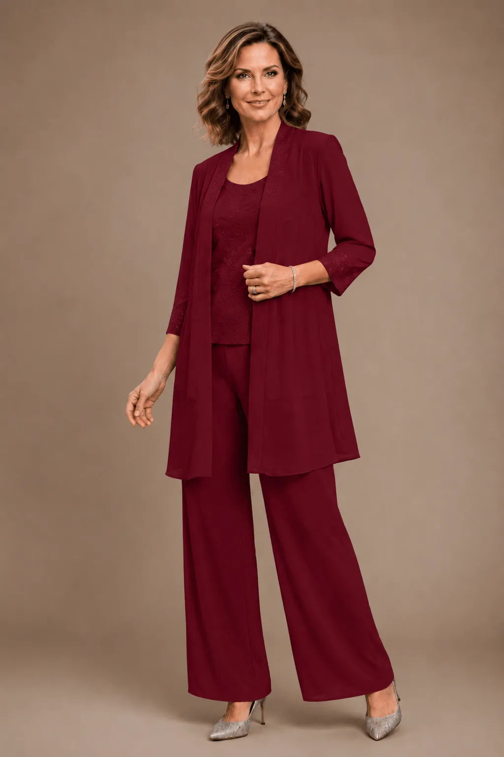 Evelyn Embroidered Three-Piece Trouser Set