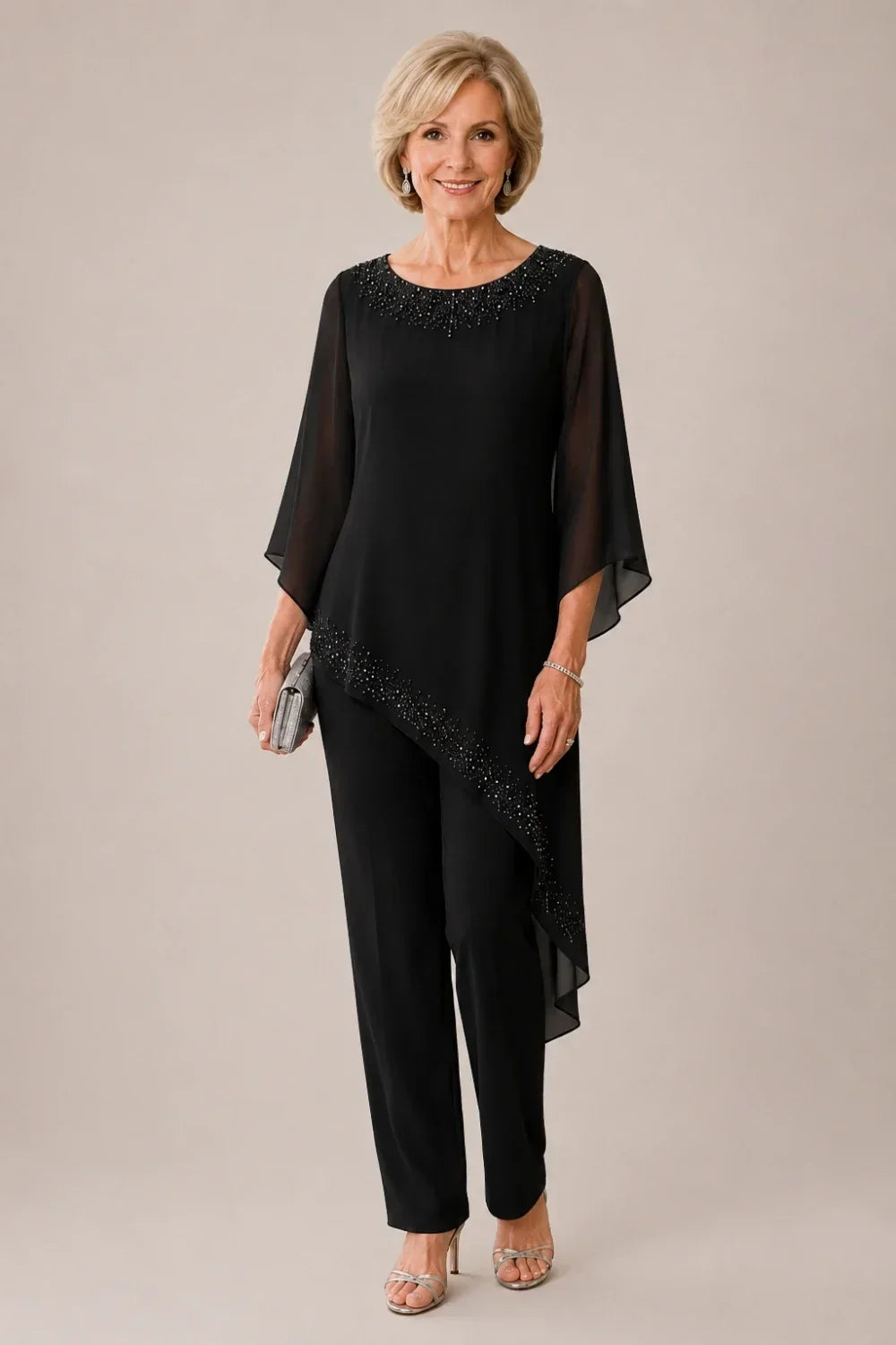 Beaded Overlay Mother of the Bride Trouser Suit