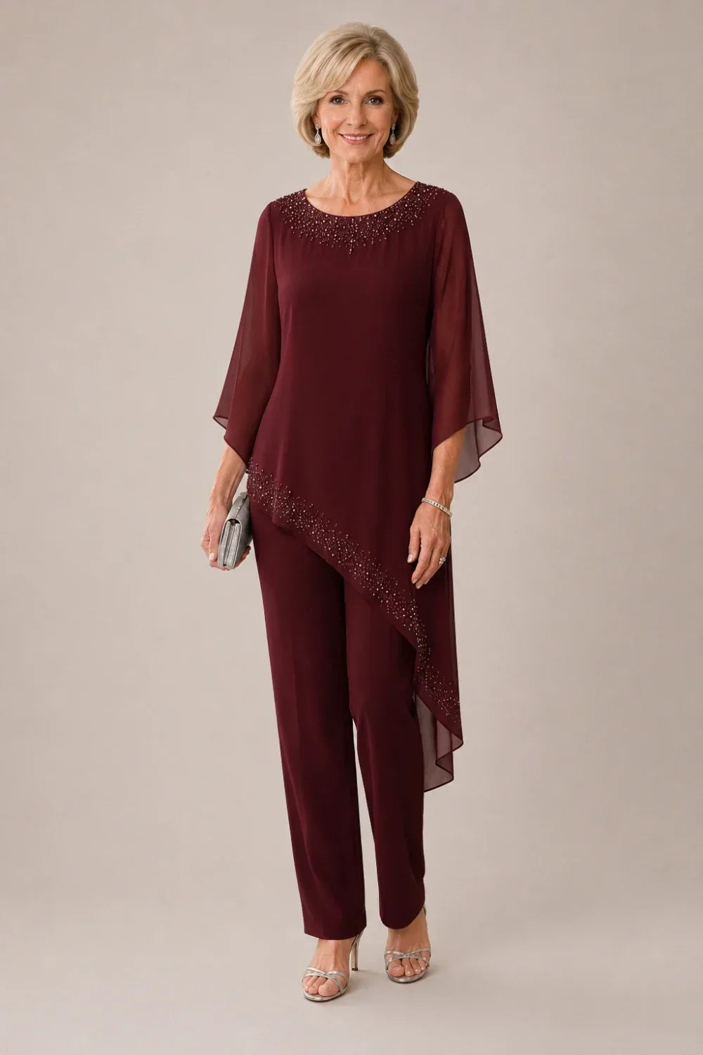 Beaded Overlay Mother of the Bride Trouser Suit