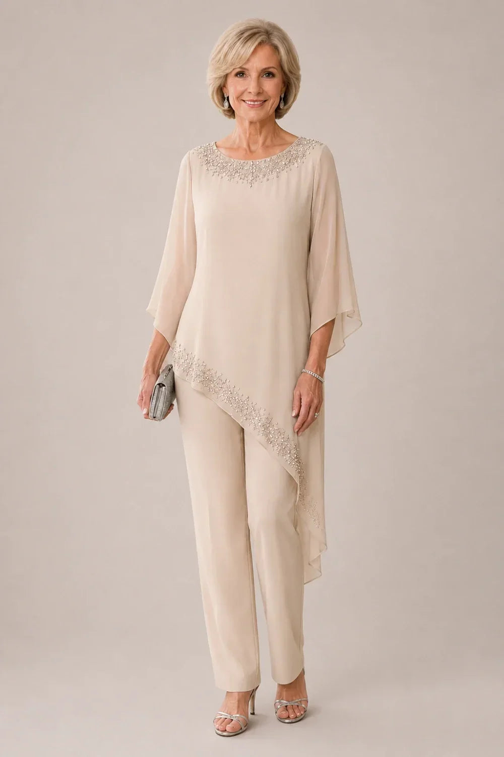 Beaded Overlay Mother of the Bride Trouser Suit