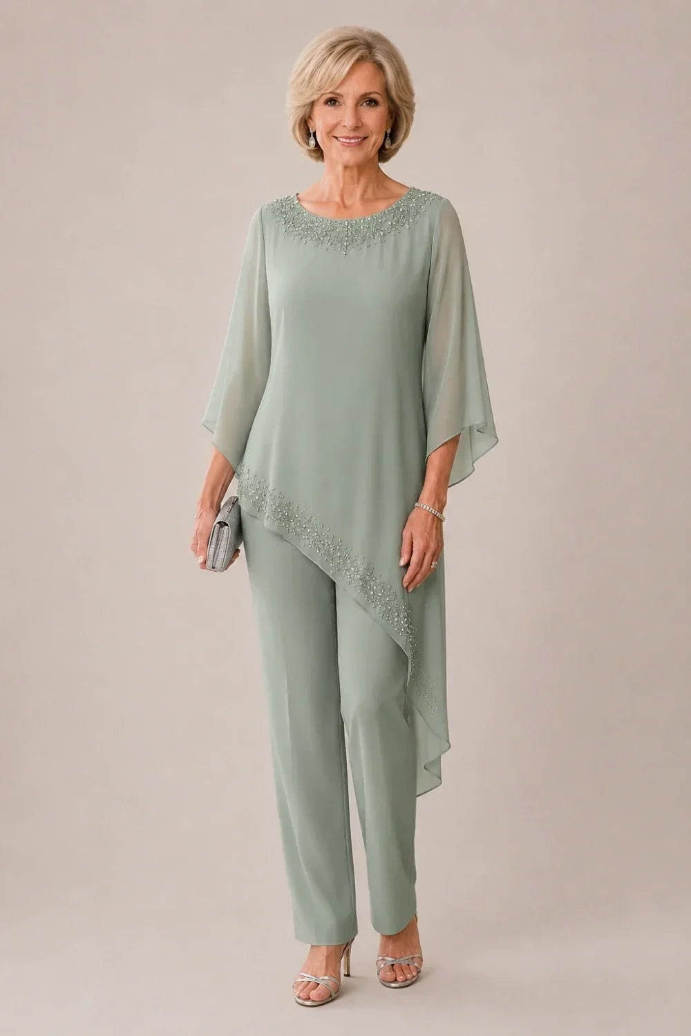 Beaded Overlay Mother of the Bride Trouser Suit