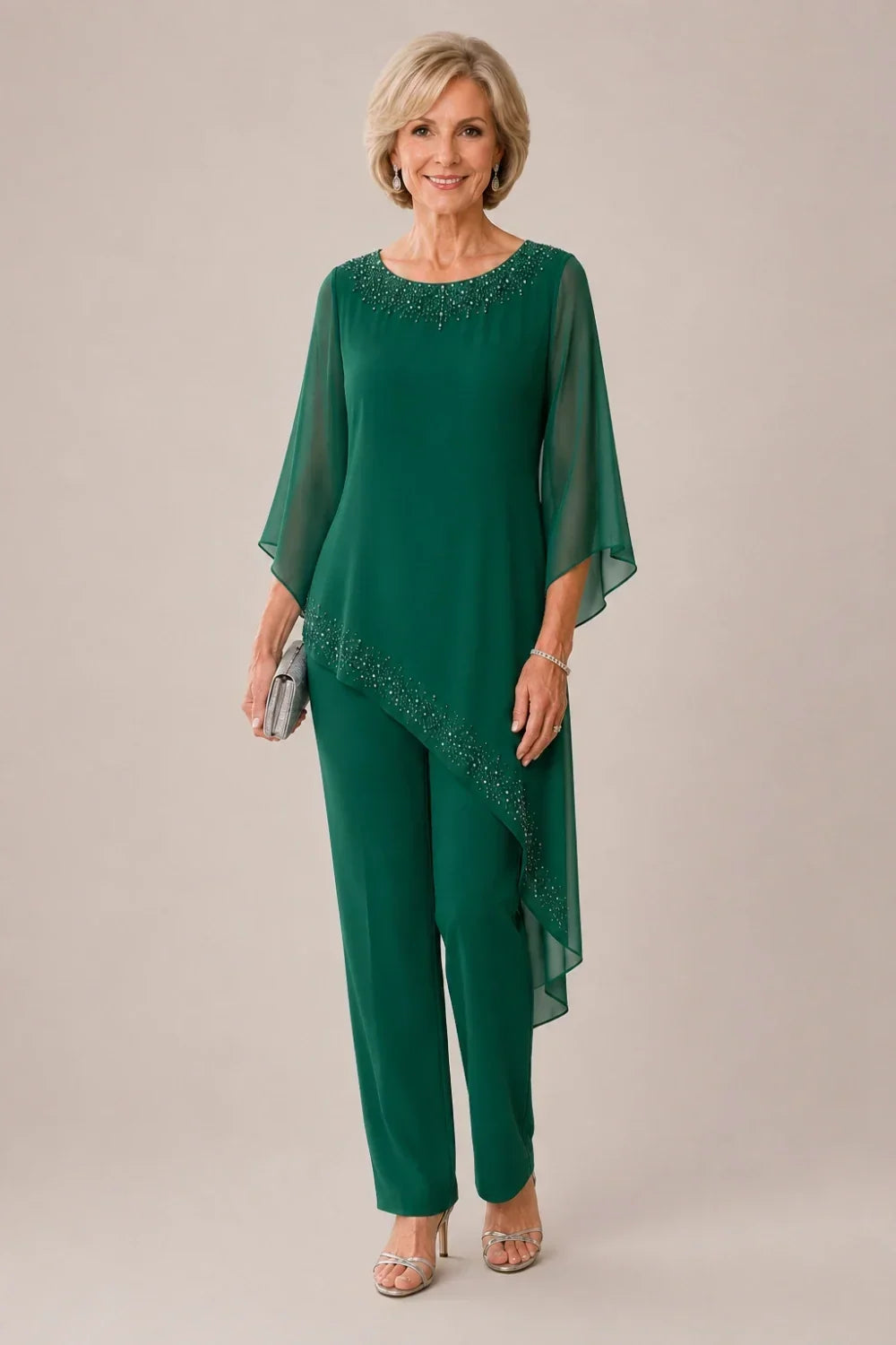 Beaded Overlay Mother of the Bride Trouser Suit