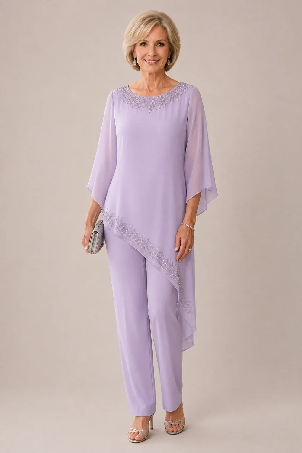 Beaded Overlay Mother of the Bride Trouser Suit