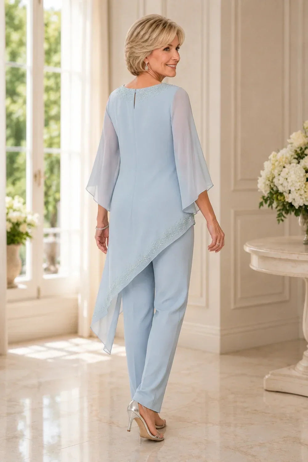 Beaded Overlay Mother of the Bride Trouser Suit