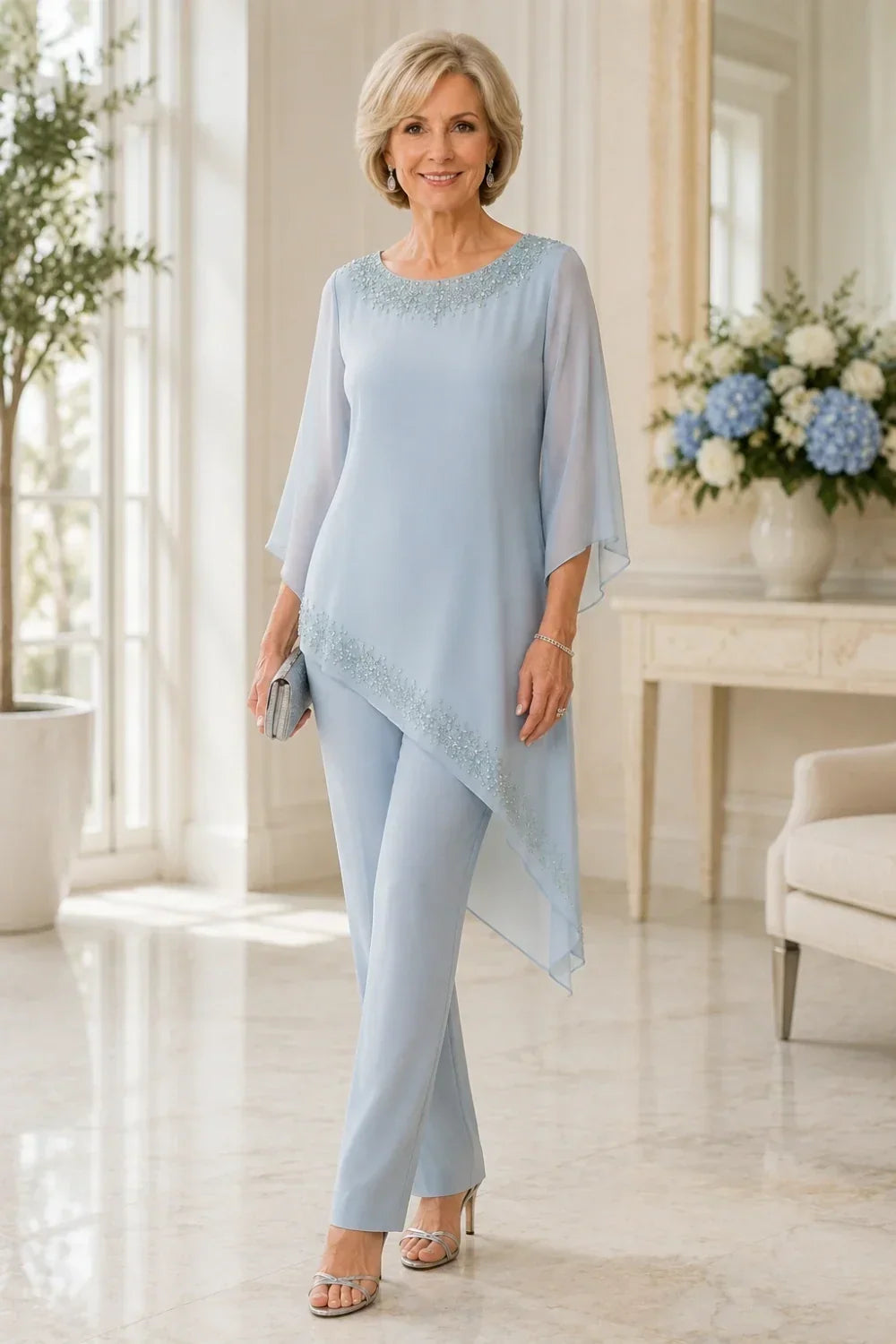 Beaded Overlay Mother of the Bride Trouser Suit