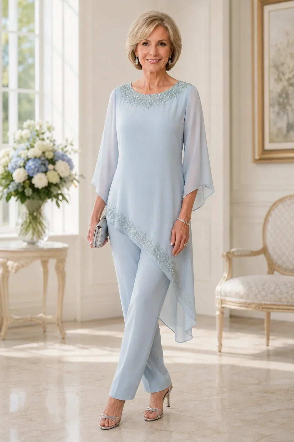 Beaded Overlay Mother of the Bride Trouser Suit