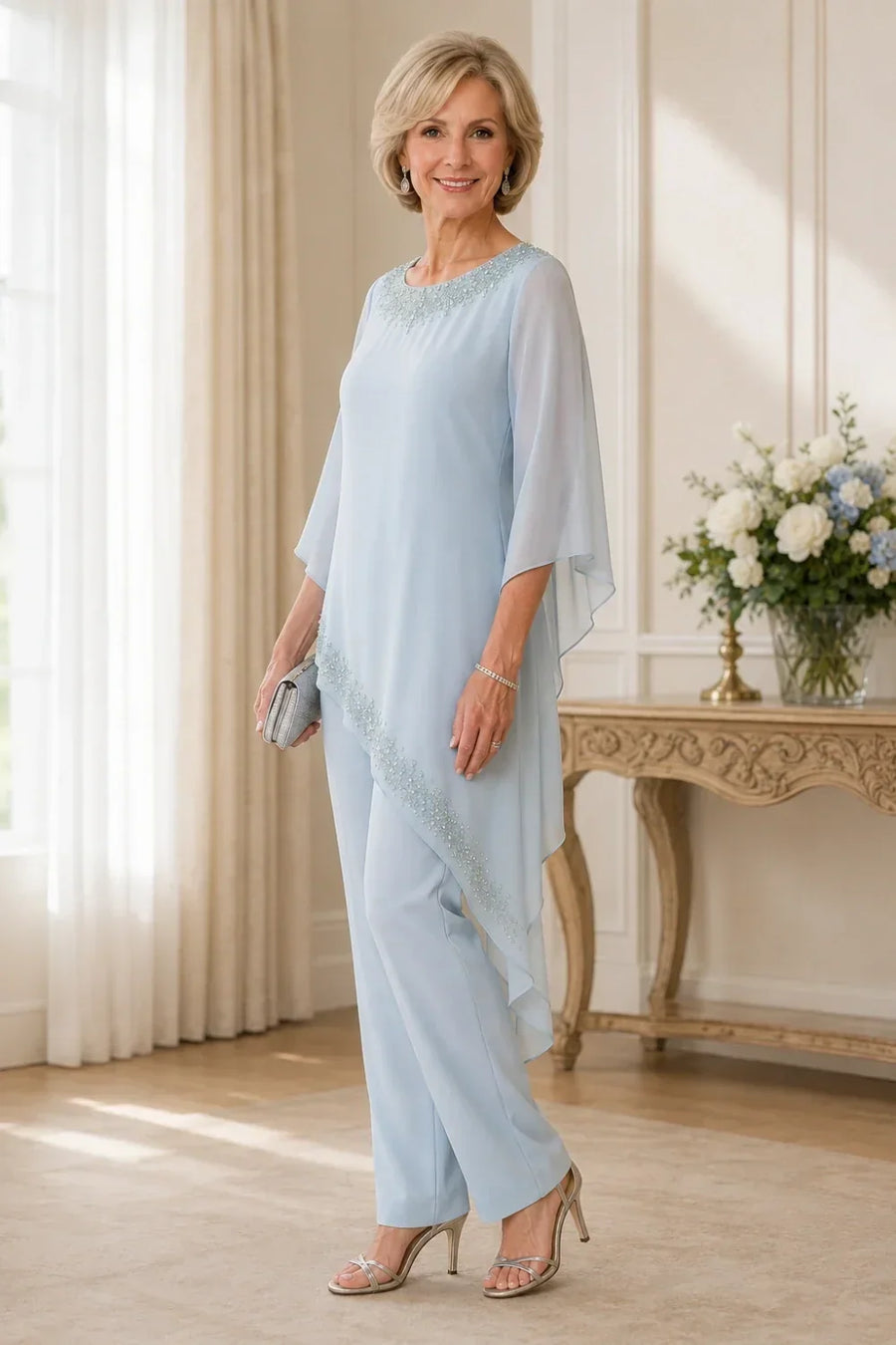 Beaded Overlay Mother of the Bride Trouser Suit