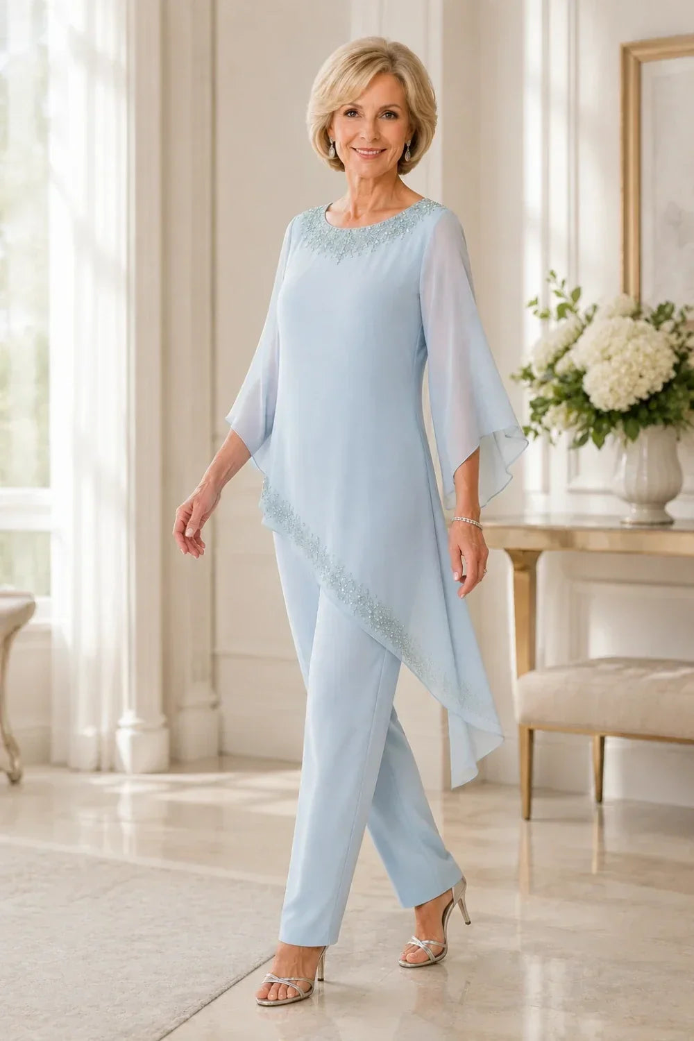 Beaded Overlay Mother of the Bride Trouser Suit
