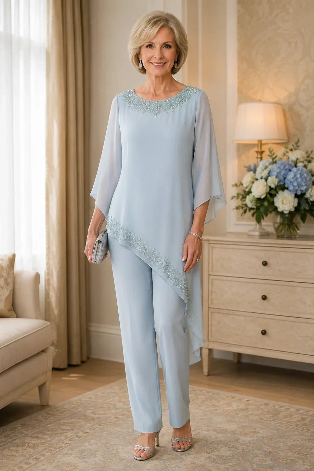 Beaded Overlay Mother of the Bride Trouser Suit