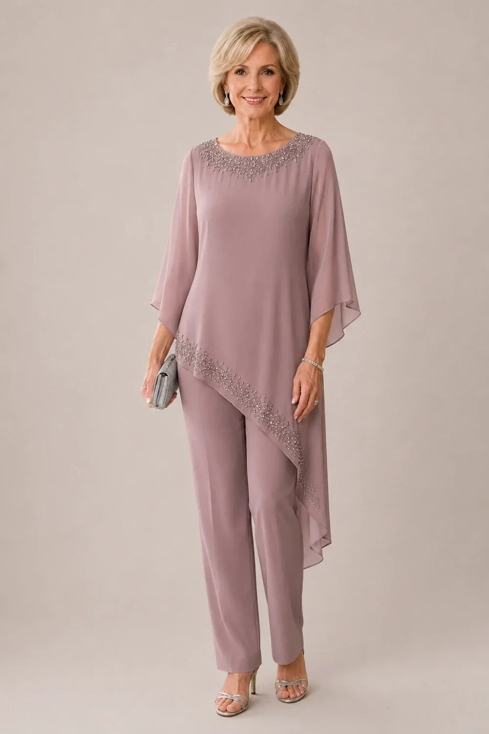 Beaded Overlay Mother of the Bride Trouser Suit