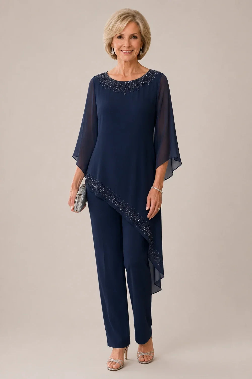 Beaded Overlay Mother of the Bride Trouser Suit