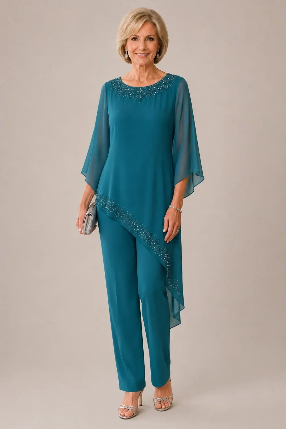 Beaded Overlay Mother of the Bride Trouser Suit