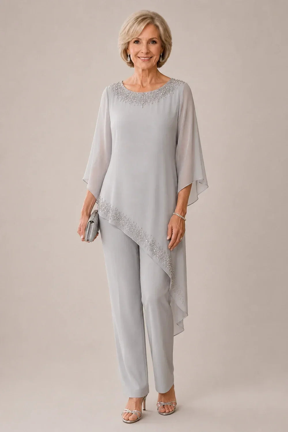 Beaded Overlay Mother of the Bride Trouser Suit
