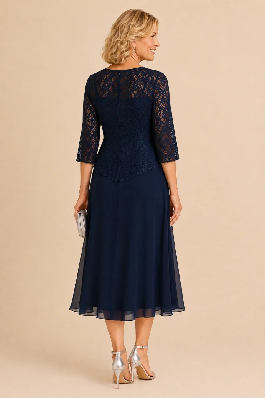 Beaded Asymmetric Tea-Length Dress