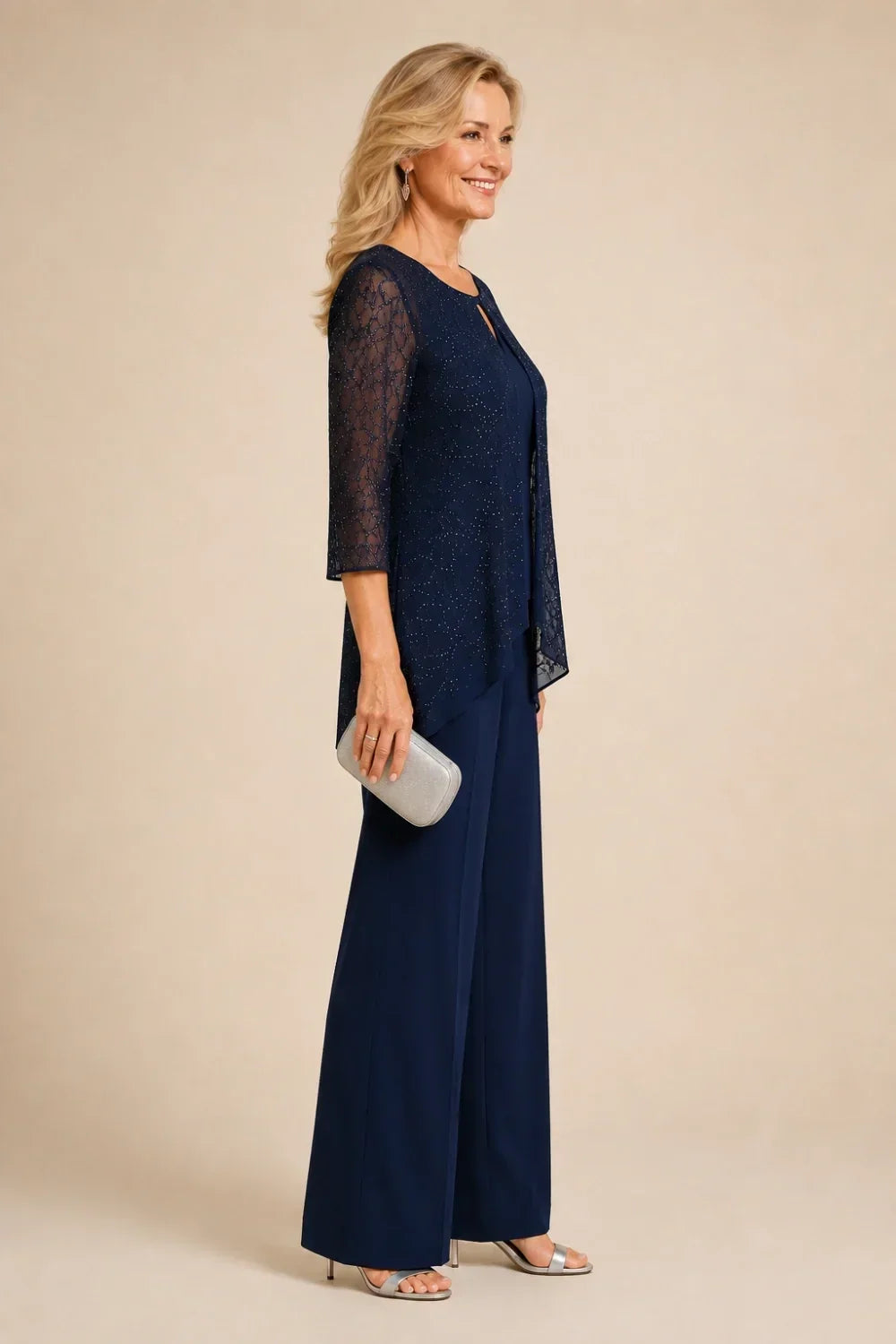 Beaded Layered Wide-Leg Trouser Suit