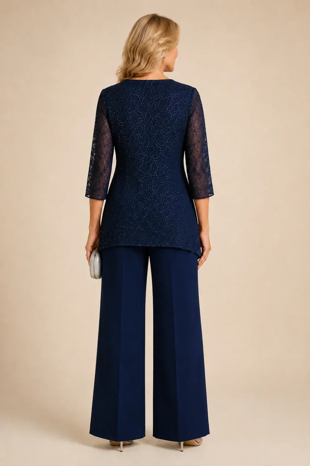 Beaded Layered Wide-Leg Trouser Suit