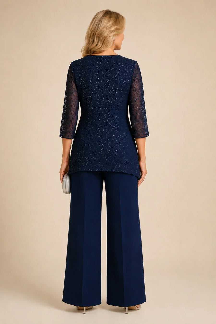 Beaded Layered Wide-Leg Trouser Suit