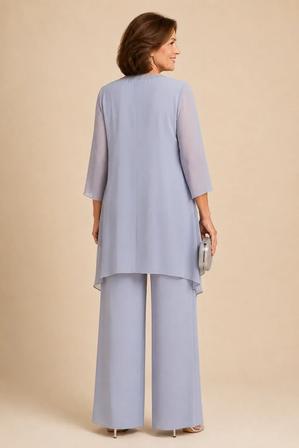 Beaded Three-Piece Trouser Suit with Draped Jacket