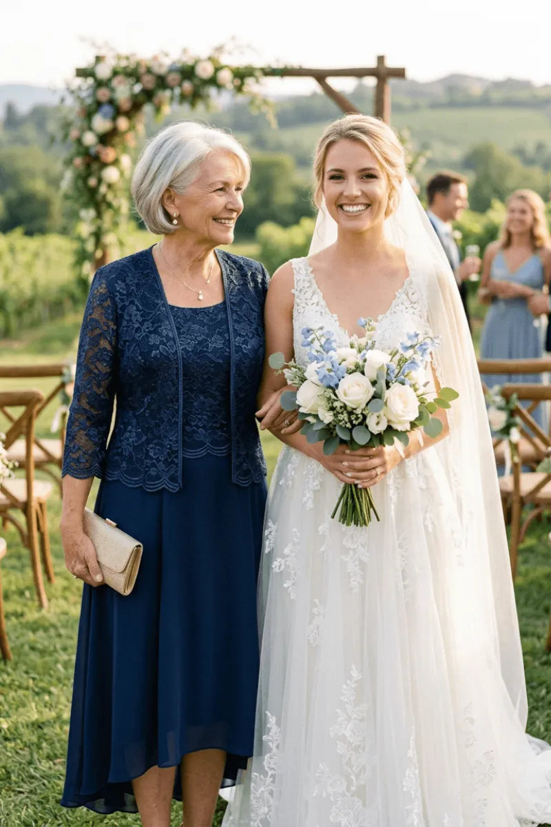 Elegant Midi Wedding Guest Dress with Jacket
