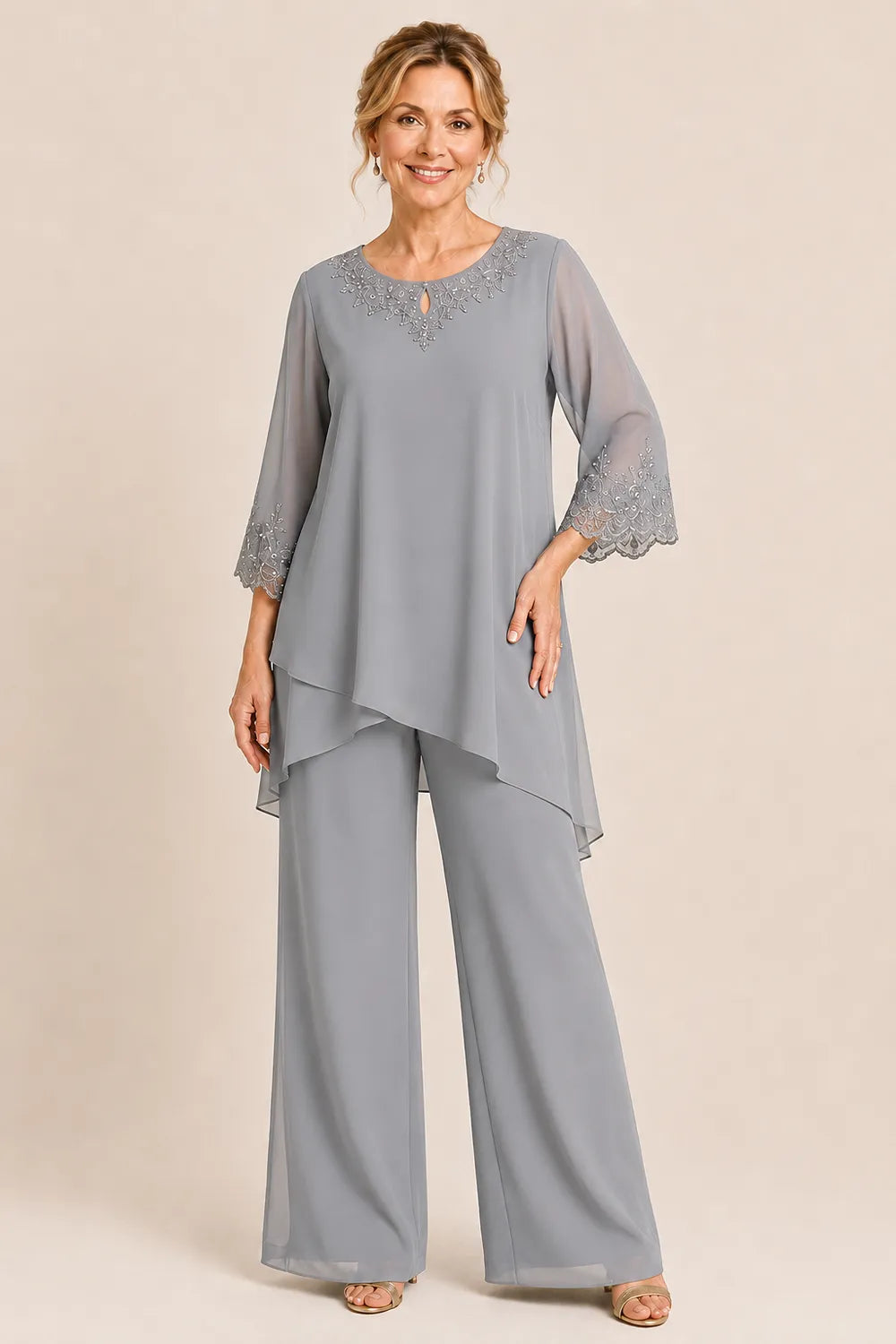 Graceful Embroidered Two Piece Formal Trouser Set