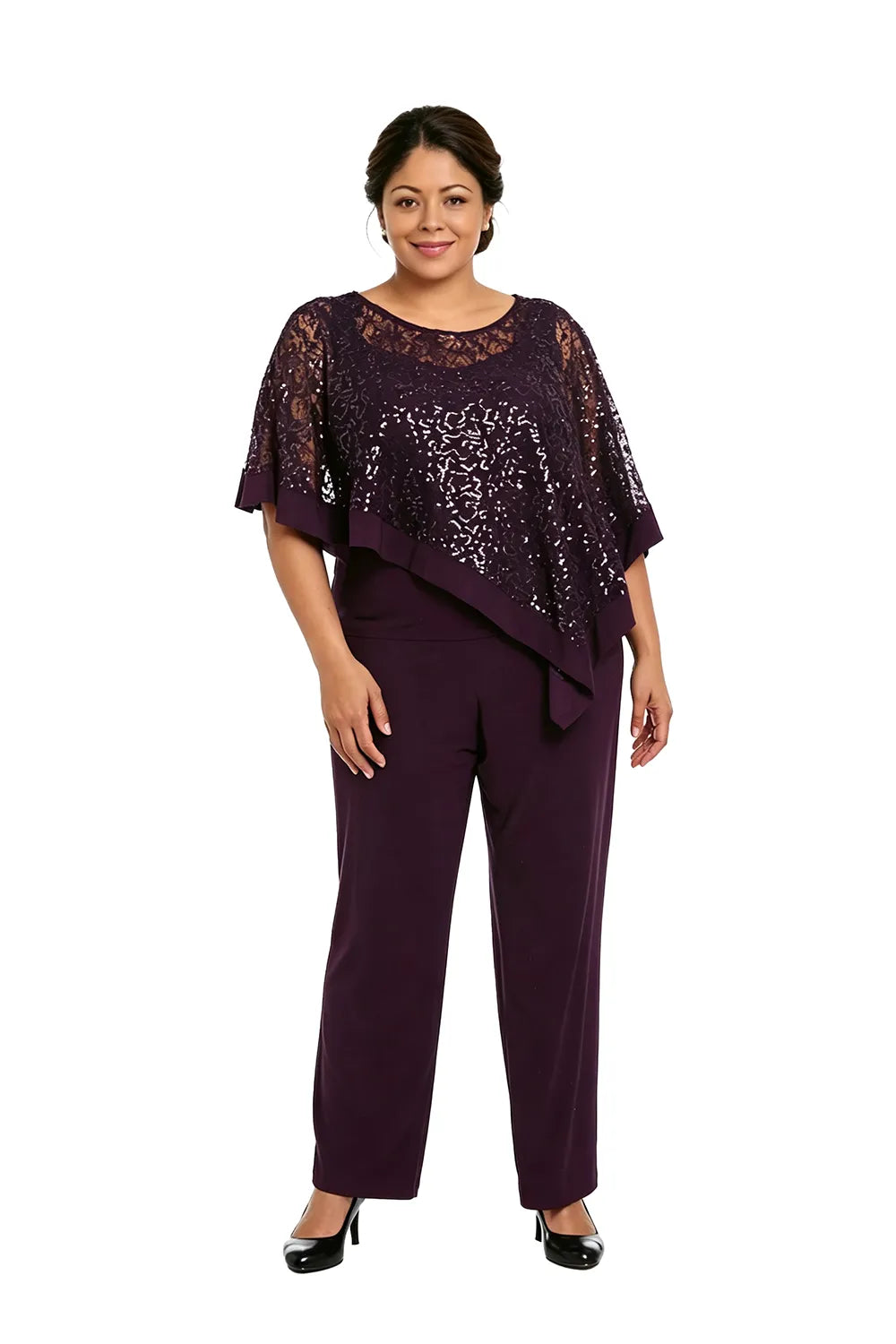 Plus Size Sequin Cape Mother of the Bride Trouser Suit