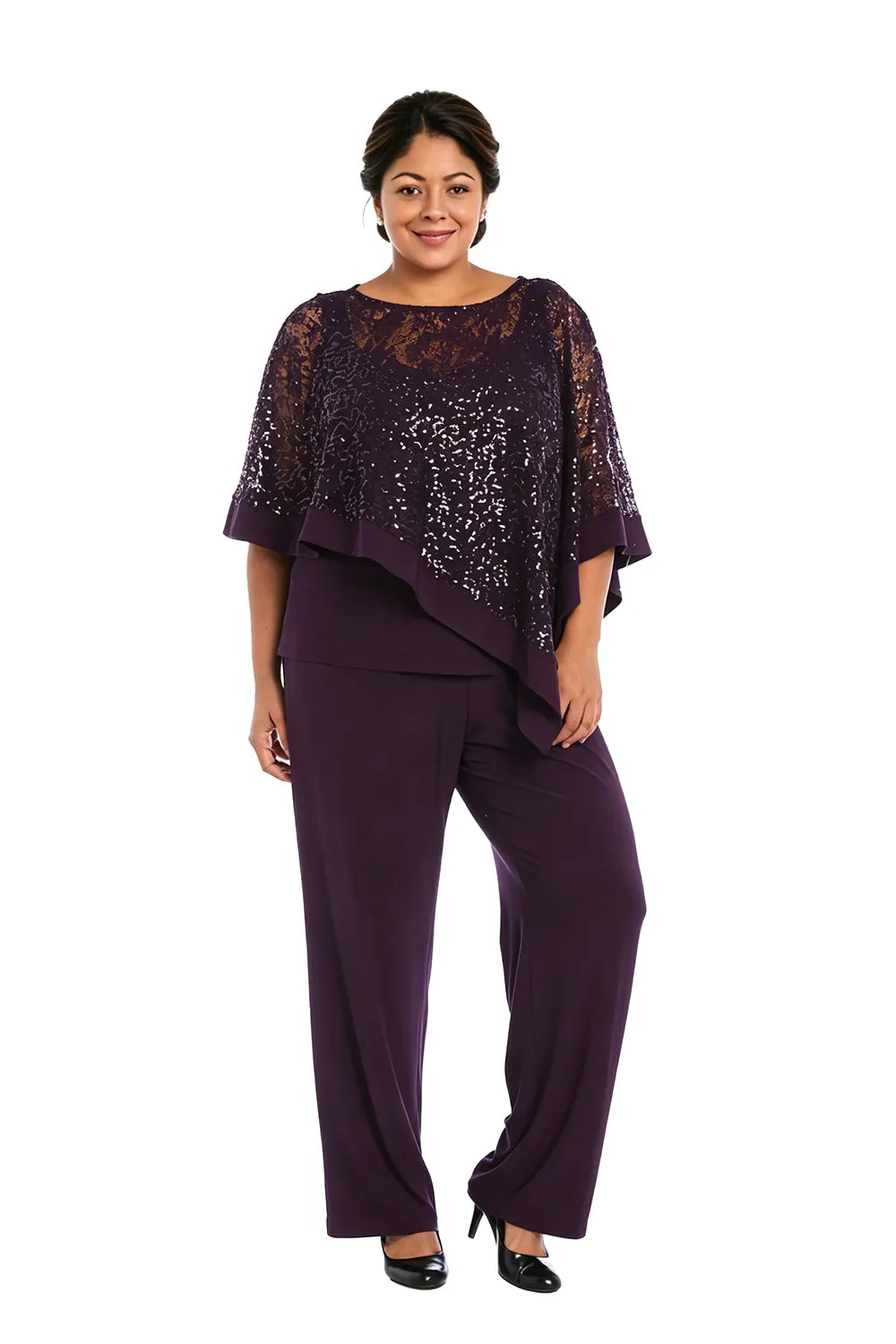 Plus Size Sequin Cape Mother of the Bride Trouser Suit