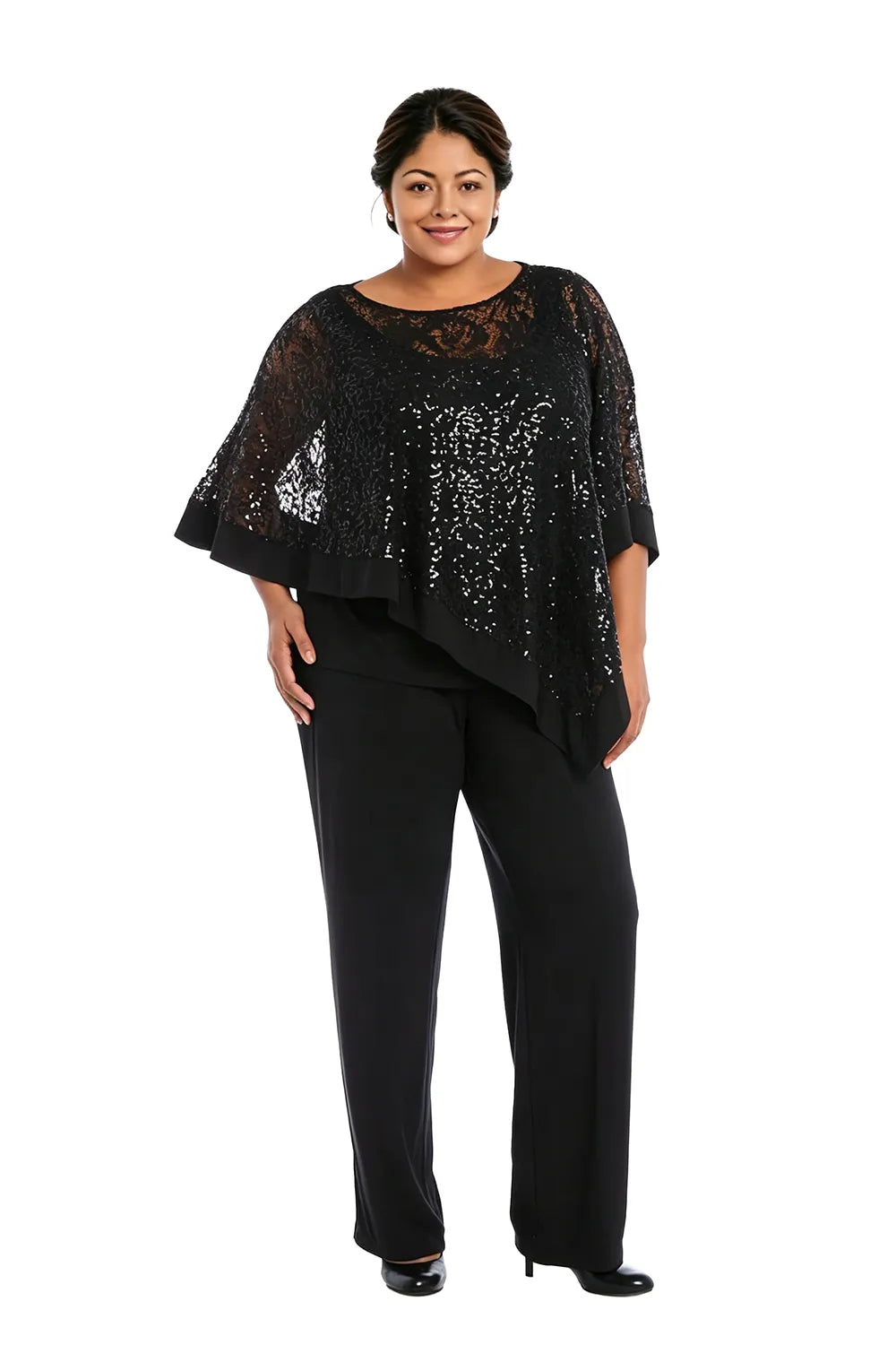 Plus Size Sequin Cape Mother of the Bride Trouser Suit