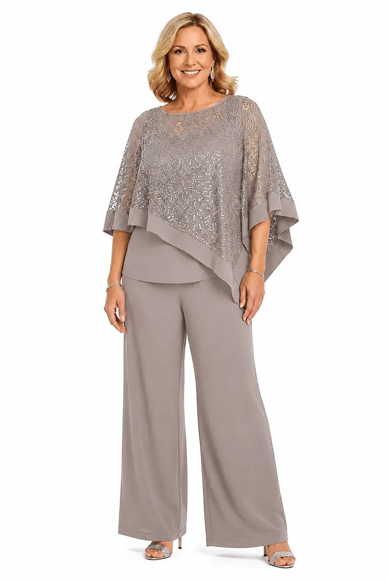 Plus Size Sequin Cape Mother of the Bride Trouser Suit