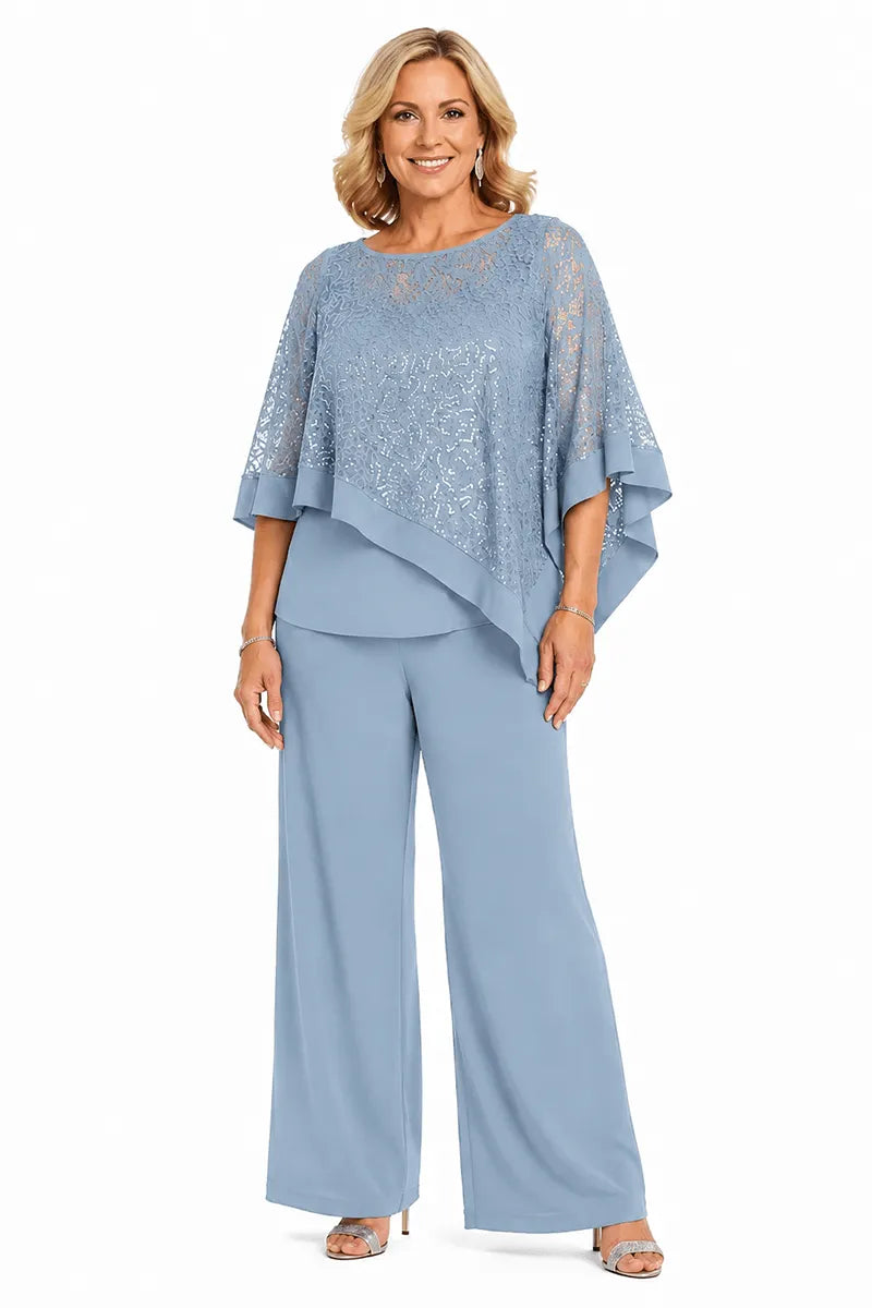 Plus Size Sequin Cape Mother of the Bride Trouser Suit