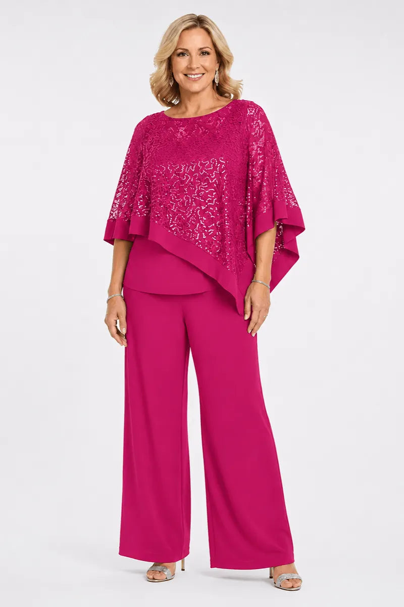 Plus Size Sequin Cape Mother of the Bride Trouser Suit