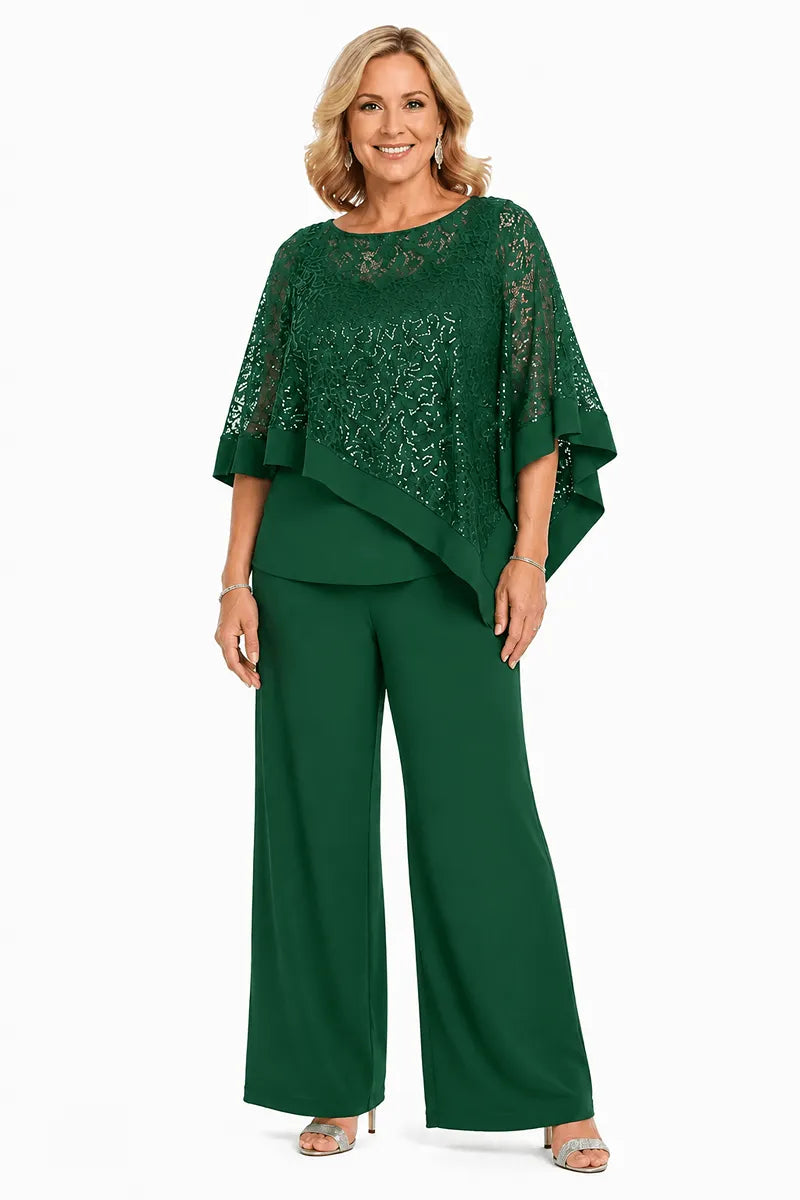 Plus Size Sequin Cape Mother of the Bride Trouser Suit