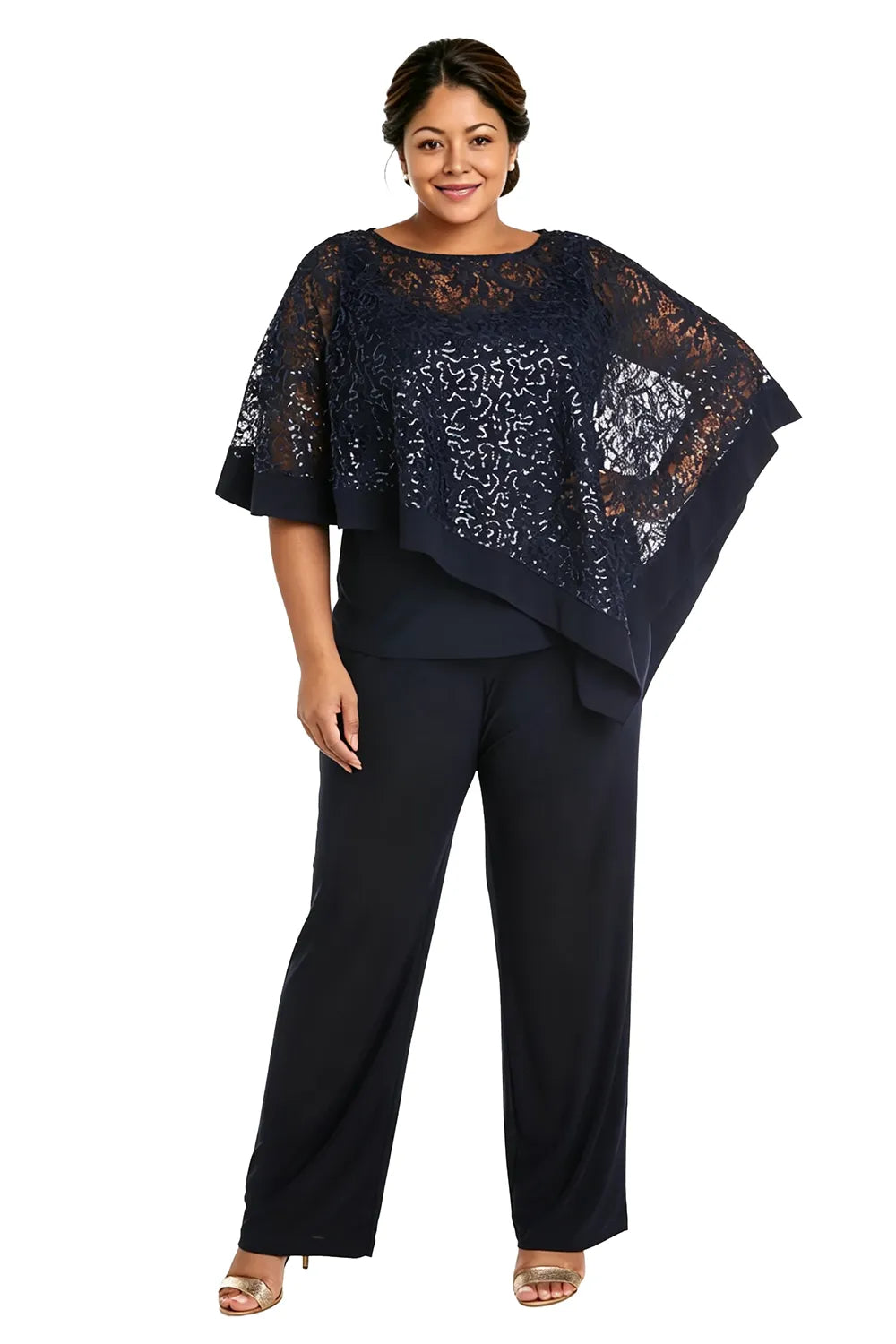 Plus Size Sequin Cape Mother of the Bride Trouser Suit