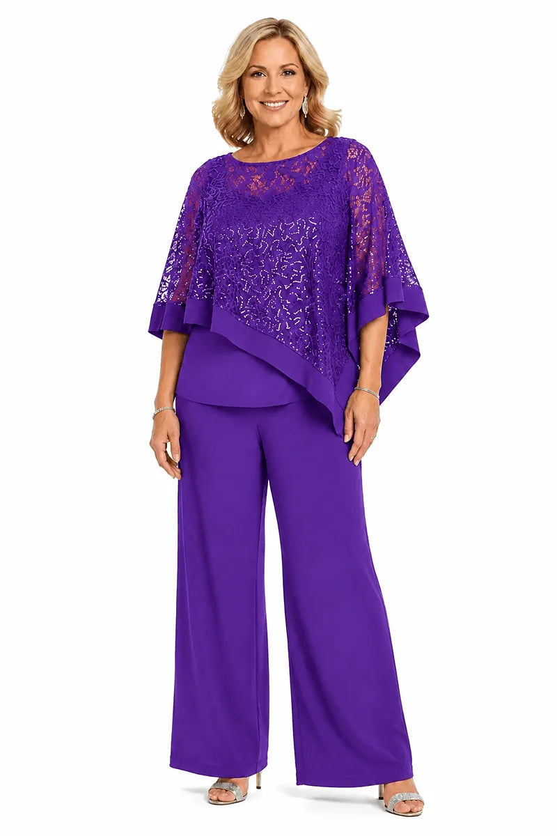Plus Size Sequin Cape Mother of the Bride Trouser Suit