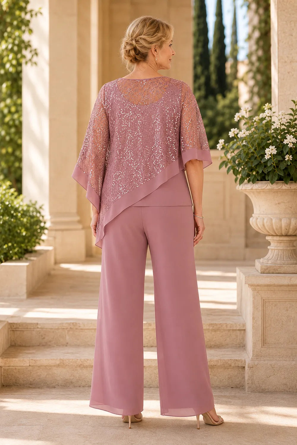 Plus Size Sequin Cape Mother of the Bride Trouser Suit